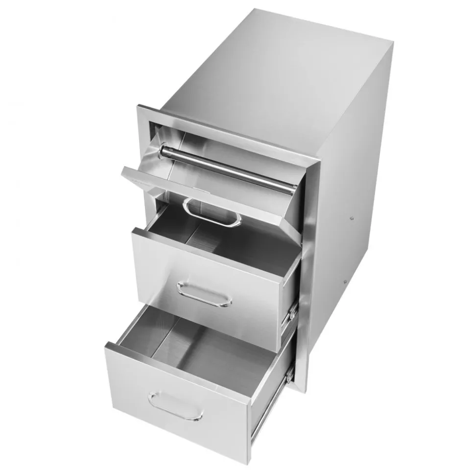 VEVOR 17W x 30H x 21D Inch Outdoor Kitchen Stainless Steel Double Access Drawers with Paper Towel Holder Combo for BBQ Island or Grill Station