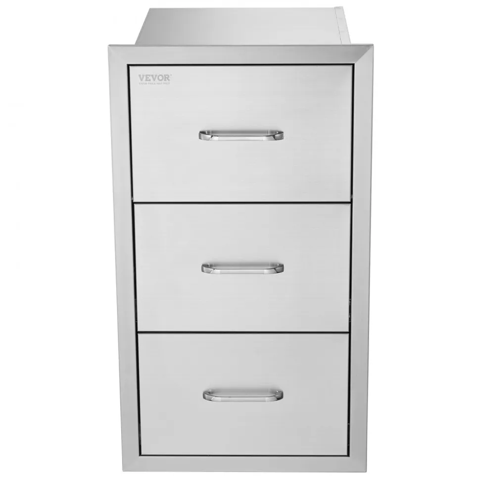 VEVOR 17W x 30H x 21D Inch Outdoor Kitchen Stainless Steel Double Access Drawers with Paper Towel Holder Combo for BBQ Island or Grill Station