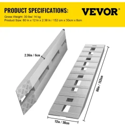 VEVOR 60'' X 12'' Aluminum Trailer Ramps 6000LBS Total Beavertail Hook End 1 Pair 2 Ramps