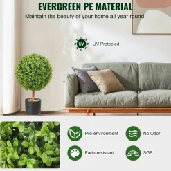 VEVOR 2x Artificial Boxwood Ball Ø40,6cm Garden Deco Boxwood in Flowerpot Ball Artificial Boxwood Ball Artificial Plant made of PE, Wood, PP incl. 4 pcs. Decorative butterflies and 10 pcs. Replacement