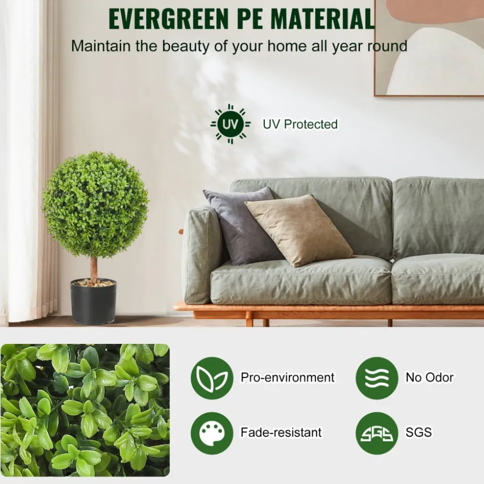 VEVOR 2x Artificial Boxwood Ball Ø40,6cm Garden Deco Boxwood in Flowerpot Ball Artificial Boxwood Ball Artificial Plant made of PE, Wood, PP incl. 4 pcs. Decorative butterflies and 10 pcs. Replacement