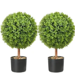 VEVOR 2x Artificial Boxwood Ball Ø40,6cm Garden Deco Boxwood in Flowerpot Ball Artificial Boxwood Ball Artificial Plant made of PE, Wood, PP incl. 4 pcs. Decorative butterflies and 10 pcs. Replacement