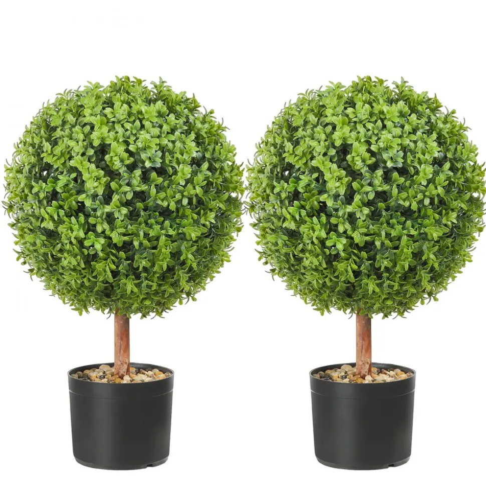 VEVOR 2x Artificial Boxwood Ball Ø40,6cm Garden Deco Boxwood in Flowerpot Ball Artificial Boxwood Ball Artificial Plant made of PE, Wood, PP incl. 4 pcs. Decorative butterflies and 10 pcs. Replacement