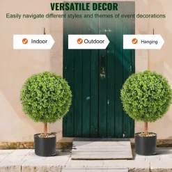 VEVOR 2x Artificial Boxwood Ball Ø40,6cm Garden Deco Boxwood in Flowerpot Ball Artificial Boxwood Ball Artificial Plant made of PE, Wood, PP incl. 4 pcs. Decorative butterflies and 10 pcs. Replacement
