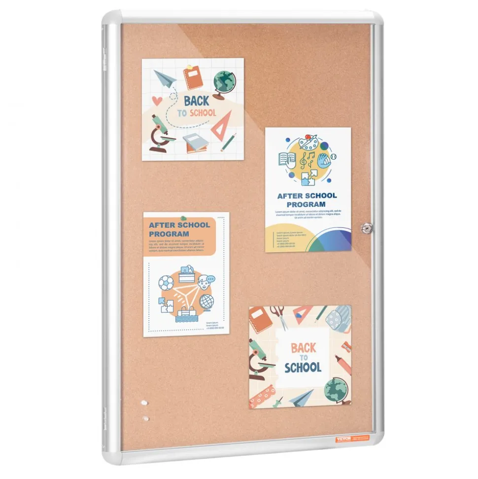 VEVOR 36"x24" Enclosed Cork Board with Aluminum Frame – Lockable Bulletin Board with Acrylic Door & 2 Keys – Weather-Resistant Wall Display Case for School, Home, Office