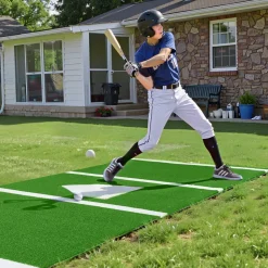 VEVOR 10x3.8 ft Baseball Softball Hitting Batting Mat, Indoor/Outdoor Anti-Slip Anti-Fade Softball Mat, Lined & Foam Backing Training Aid with Tightening Rope, Portable Practice Mats, Green