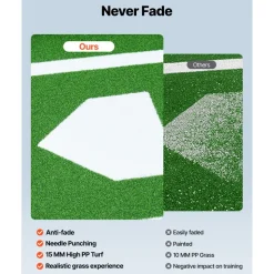 VEVOR 10x3.8 ft Baseball Softball Hitting Batting Mat, Indoor/Outdoor Anti-Slip Anti-Fade Softball Mat, Lined & Foam Backing Training Aid with Tightening Rope, Portable Practice Mats, Green