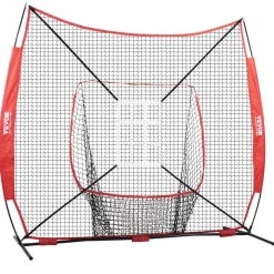 VEVOR 7x7 ft Baseball Softball Practice Net, Portable Baseball Training Net for Hitting Catching Pitching, Backstop Baseball Equipment with Bow Frame, Carry Bag, Strike Zone, Ball, Tee, Ball Collector