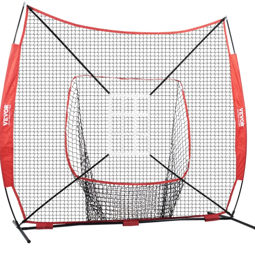 VEVOR 7x7 ft Baseball Softball Practice Net, Portable Baseball Training Net for Hitting Catching Pitching, Backstop Baseball Equipment with Bow Frame, Carry Bag, Strike Zone, Ball, Tee, Ball Collector