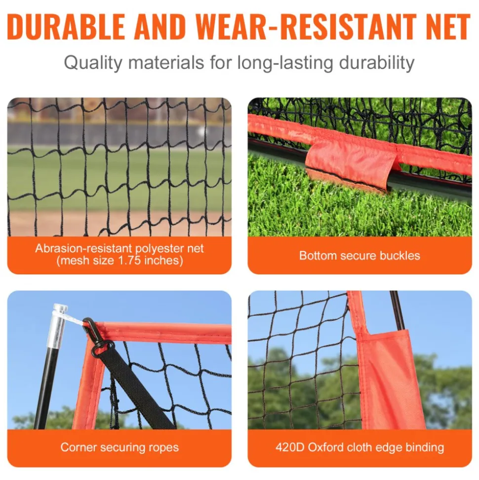 VEVOR 7x7 ft Baseball Softball Practice Net, Portable Baseball Training Net for Hitting Catching Pitching, Backstop Baseball Equipment with Bow Frame, Carry Bag, Strike Zone, Ball, Tee, Ball Collector