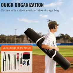 VEVOR 7x7 ft Baseball Softball Practice Net, Portable Baseball Training Net for Hitting Catching Pitching, Backstop Baseball Equipment with Bow Frame, Carry Bag, Strike Zone, Ball, Tee, Ball Collector