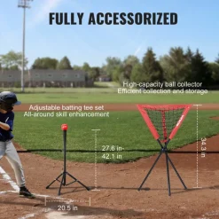 VEVOR 7x7 ft Baseball Softball Practice Net, Portable Baseball Training Net for Hitting Catching Pitching, Backstop Baseball Equipment with Bow Frame, Carry Bag, Strike Zone, Ball, Tee, Ball Collector