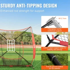 VEVOR 7x7 ft Baseball Softball Practice Net, Portable Baseball Training Net for Hitting Catching Pitching, Backstop Baseball Equipment with Bow Frame, Carry Bag, Strike Zone, Ball, Tee, Ball Collector