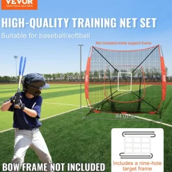 VEVOR 7x7 ft Baseball Softball Practice Net, Portable Baseball Training Net for Hitting Batting Catching Pitching, Backstop Baseball Equipment Training Aids with Strike Zone (Net Only)