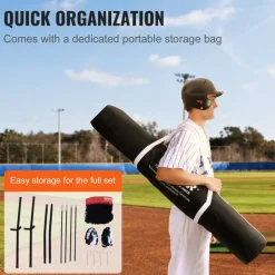 VEVOR 7x7 ft Baseball Softball Practice Net, Portable Baseball Training Net for Hitting Batting Catching Pitching, Backstop Baseball Equipment with Bow Frame, Carry Bag, Strike Zone, Ball, Batting Tee