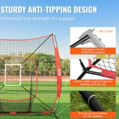 VEVOR 7x7 ft Baseball Softball Practice Net, Portable Baseball Training Net for Hitting Batting Catching Pitching, Backstop Baseball Equipment with Bow Frame, Carry Bag, Strike Zone, Ball, Batting Tee