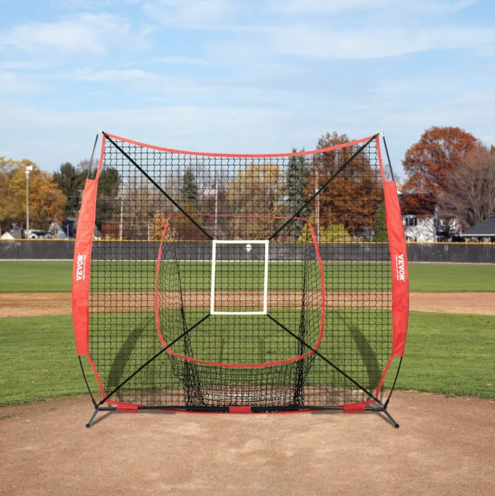 VEVOR 7x7 ft Baseball Softball Practice Net, Portable Baseball Training Net for Hitting Batting Catching Pitching, Backstop Baseball Equipment with Bow Frame, Carry Bag, Strike Zone, Ball, Batting Tee