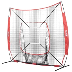 VEVOR 7x7 ft Baseball Softball Practice Net, Portable Baseball Training Net for Hitting Batting Catching Pitching, Backstop Baseball Equipment with Bow Frame, Carry Bag, Strike Zone, Ball, Batting Tee