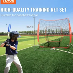 VEVOR 7x7 ft Baseball Softball Practice Net, Portable Baseball Training Net for Hitting Batting Catching Pitching, Backstop Baseball Equipment Training Aids with Carry Bag and Strike Zone