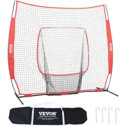 VEVOR 7x7 ft Baseball Softball Practice Net, Portable Baseball Training Net for Hitting Batting Catching Pitching, Backstop Baseball Equipment Training Aids with Carry Bag and Strike Zone