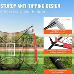 VEVOR 7x7 ft Baseball Softball Practice Net, Portable Baseball Training Net for Hitting Catching Pitching, Backstop Equipment with Bow Frame, Carry Bag, Strike Zone, 12 Balls, Tee, and Ball Collector