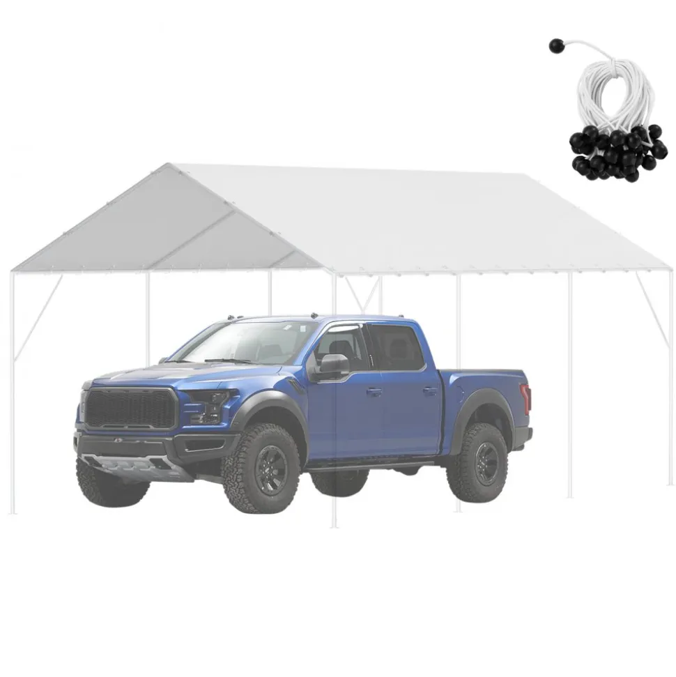 VEVOR 10 x 20 ft Carport Replacement Canopy Cover, Garage Top Tent Shelter Tarp Heavy-Duty Waterproof & UV Protected, Easy Installation with 40 Ball Bungeess (Only Top Cover, Frame Not Include), White