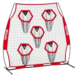 VEVOR 6 x 6 ft Football Trainer Throwing Net, Training Throwing Target Practice Net with 5 Target Pockets, Knotless Net Includes Straps and Portable Carry Case, Improve QB Throwing Accuracy, Red