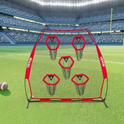 VEVOR 7 x 7 ft Football Trainer Throwing Net, Training Throwing Target Practice Net with 5 Target Pockets, Knotless Net Includes Straps and Portable Carry Case, Improve QB Throwing Accuracy, Red