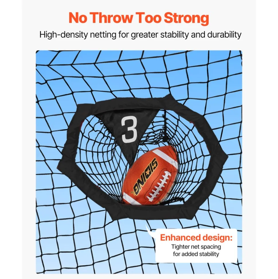 VEVOR 6 x 6 ft Football Trainer Throwing Net, Training Throwing Target Practice Net with 5 Target Pockets, Knotless Net Includes Straps and Portable Carry Case, Improve QB Throwing Accuracy, Black