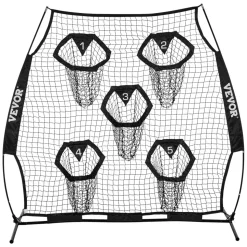 VEVOR 6 x 6 ft Football Trainer Throwing Net, Training Throwing Target Practice Net with 5 Target Pockets, Knotless Net Includes Straps and Portable Carry Case, Improve QB Throwing Accuracy, Black