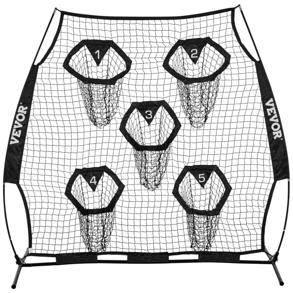 VEVOR 6 x 6 ft Football Trainer Throwing Net, Training Throwing Target Practice Net with 5 Target Pockets, Knotless Net Includes Straps and Portable Carry Case, Improve QB Throwing Accuracy, Black