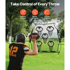 VEVOR 6 x 6 ft Football Trainer Throwing Net, Training Throwing Target Practice Net with 5 Target Pockets, Knotless Net Includes Straps and Portable Carry Case, Improve QB Throwing Accuracy, Black