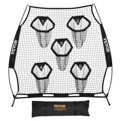 VEVOR 6 x 6 ft Football Trainer Throwing Net, Training Throwing Target Practice Net with 5 Target Pockets, Knotless Net Includes Straps and Portable Carry Case, Improve QB Throwing Accuracy, Black