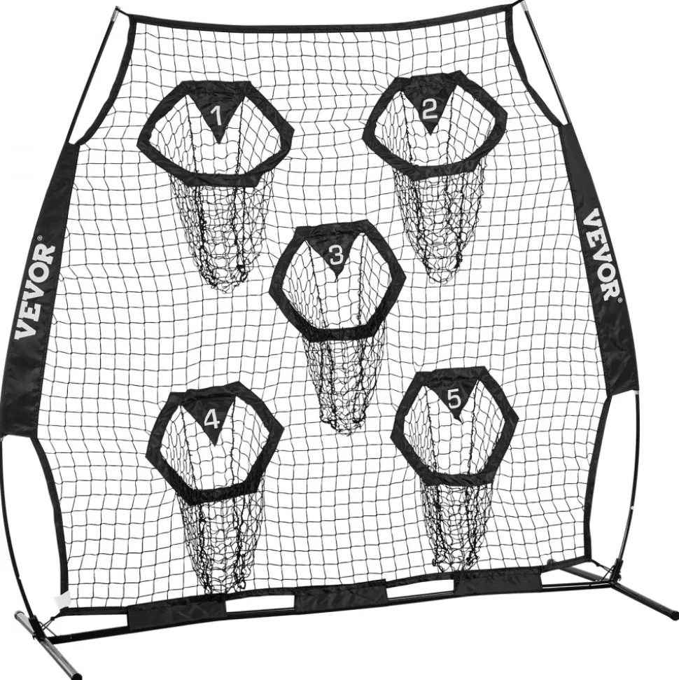 VEVOR 6 x 6 ft Football Trainer Throwing Net, Training Throwing Target Practice Net with 5 Target Pockets, Knotless Net Includes Straps and Portable Carry Case, Improve QB Throwing Accuracy, Black