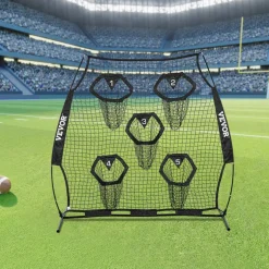 VEVOR 6 x 6 ft Football Trainer Throwing Net, Training Throwing Target Practice Net with 5 Target Pockets, Knotless Net Includes Straps and Portable Carry Case, Improve QB Throwing Accuracy, Black