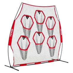 VEVOR 8 x 8 ft Football Trainer Throwing Net, Training Throwing Target Practice Net with 6 Target Pockets, Knotless Net Includes Straps and Portable Carry Case, Improve QB Throwing Accuracy, Red