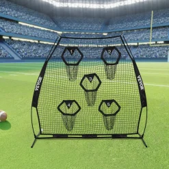 VEVOR 7 x 7 ft Football Trainer Throwing Net, Training Throwing Target Practice Net with 5 Target Pockets, Knotless Net Includes Straps and Portable Carry Case, Improve QB Throwing Accuracy, Black