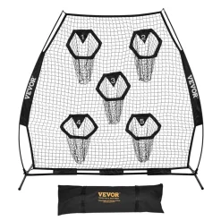 VEVOR 7 x 7 ft Football Trainer Throwing Net, Training Throwing Target Practice Net with 5 Target Pockets, Knotless Net Includes Straps and Portable Carry Case, Improve QB Throwing Accuracy, Black