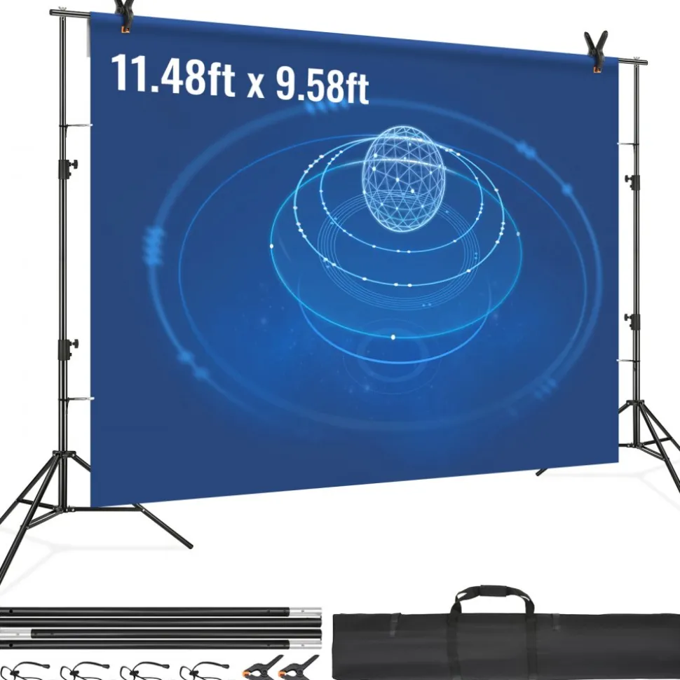 VEVOR 12 x 10 ft Heavy Duty Backdrop Stand, Height Adjustable Photography Backdrop Stand, Background Support System with 6 Clamps and A Carry Bag, for Party, Wedding, Display, Photo