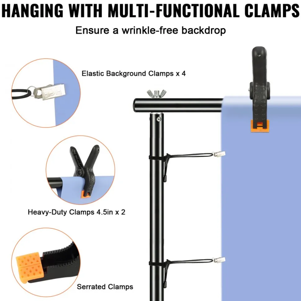 VEVOR 12 x 10 ft Heavy Duty Backdrop Stand, Height Adjustable Photography Backdrop Stand, Background Support System with 6 Clamps and A Carry Bag, for Party, Wedding, Display, Photo