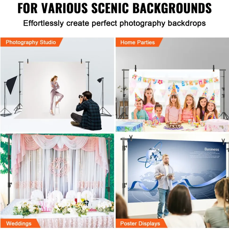 VEVOR 12 x 10 ft Heavy Duty Backdrop Stand, Height Adjustable Photography Backdrop Stand, Background Support System with 6 Clamps and A Carry Bag, for Party, Wedding, Display, Photo