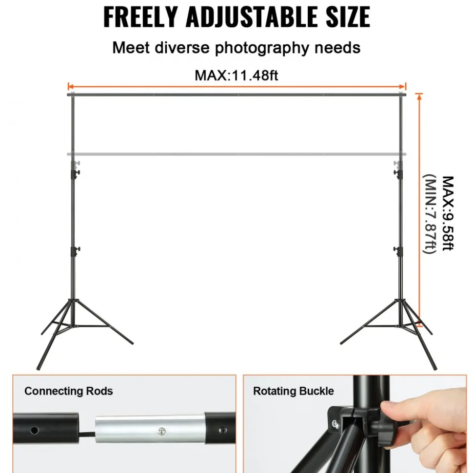 VEVOR 12 x 10 ft Heavy Duty Backdrop Stand, Height Adjustable Photography Backdrop Stand, Background Support System with 6 Clamps and A Carry Bag, for Party, Wedding, Display, Photo
