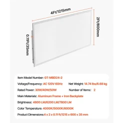 VEVOR 2x4 FT LED Flat Panel Light, 7800 LM, Flush Mount LED Drop Ceiling Lighting Fixture with 3 Color Selectable 4000K/5000K/6000K, 30W/40W/50W, 0-10V Dimmable, Ultra Slim for Home Kitchen, 2 Pack