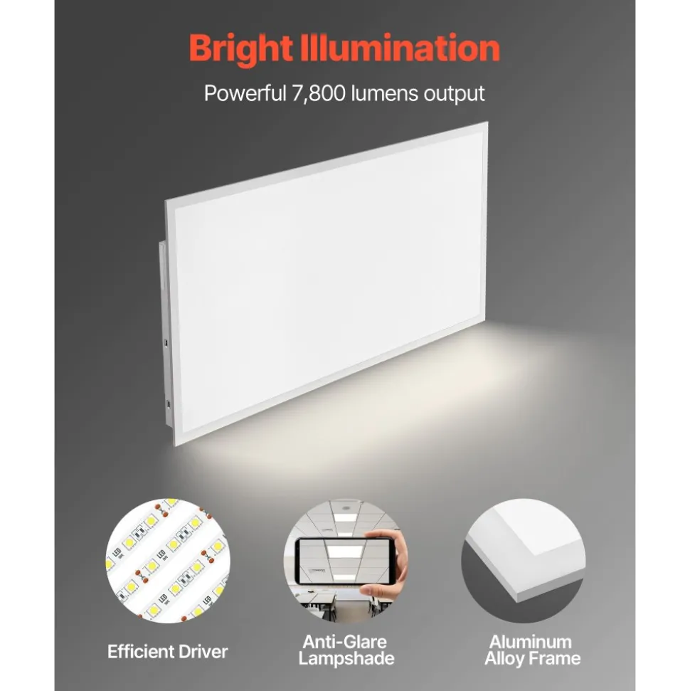 VEVOR 2x4 FT LED Flat Panel Light, 7800 LM, Flush Mount LED Drop Ceiling Lighting Fixture with 3 Color Selectable 4000K/5000K/6000K, 30W/40W/50W, 0-10V Dimmable, Ultra Slim for Home Kitchen, 2 Pack