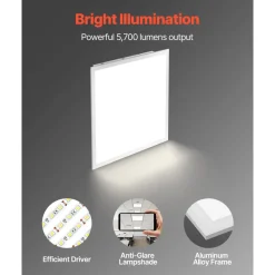 VEVOR 2x2 FT LED Flat Panel Light, 5700 LM, Flush Mount LED Drop Ceiling Lighting Fixture with 3 Color Selectable 3000K/4000K/5000K, 25W/30W/40W, 0-10V Dimmable, Ultra Slim for Home Kitchen, 4 Pack