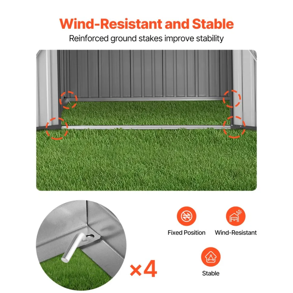 VEVOR 6 x 4 FT Metal Garden Shed, Outdoor Storage Shed with Lockable Doors & 4 Louver Vents, Peak Roof Metal Sheds Outdoors Storage, Storaged Sheds Clearance for Backyard, Garden, Patio, Bike, Gray