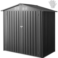 VEVOR 6 x 4 FT Metal Garden Shed, Outdoor Storage Shed with Lockable Doors & 4 Louver Vents, Peak Roof Metal Sheds Outdoors Storage, Storaged Sheds Clearance for Backyard, Garden, Patio, Bike, Gray