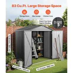 VEVOR 6 x 4 FT Metal Garden Shed, Outdoor Storage Shed with Lockable Doors & 4 Louver Vents, Peak Roof Metal Sheds Outdoors Storage, Storaged Sheds Clearance for Backyard, Garden, Patio, Bike, Gray