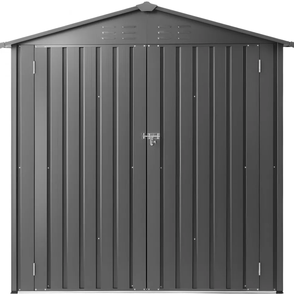 VEVOR 6 x 4 FT Metal Garden Shed, Outdoor Storage Shed with Lockable Doors & 4 Louver Vents, Peak Roof Metal Sheds Outdoors Storage, Storaged Sheds Clearance for Backyard, Garden, Patio, Bike, Gray