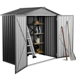 VEVOR 6 x 4 FT Metal Garden Shed, Outdoor Storage Shed with Lockable Doors & 4 Louver Vents, Peak Roof Metal Sheds Outdoors Storage, Storaged Sheds Clearance for Backyard, Garden, Patio, Bike, Gray